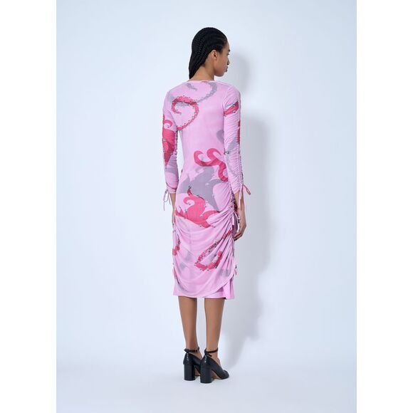 Chopova Lowena Women Ruched Printed Mesh Dress - Picture 4 of 6